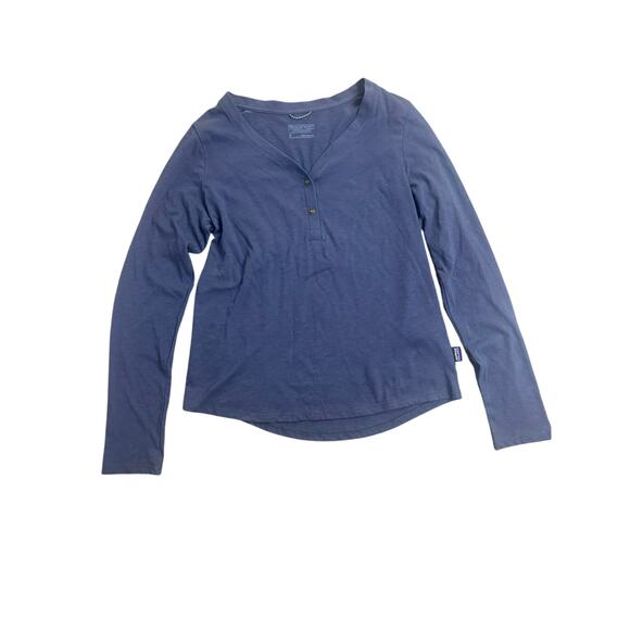 Patagonia Women’s S Henley Long Sleeve Shirt Blue Organic Cotton Casual Hiking - Picture 1 of 7